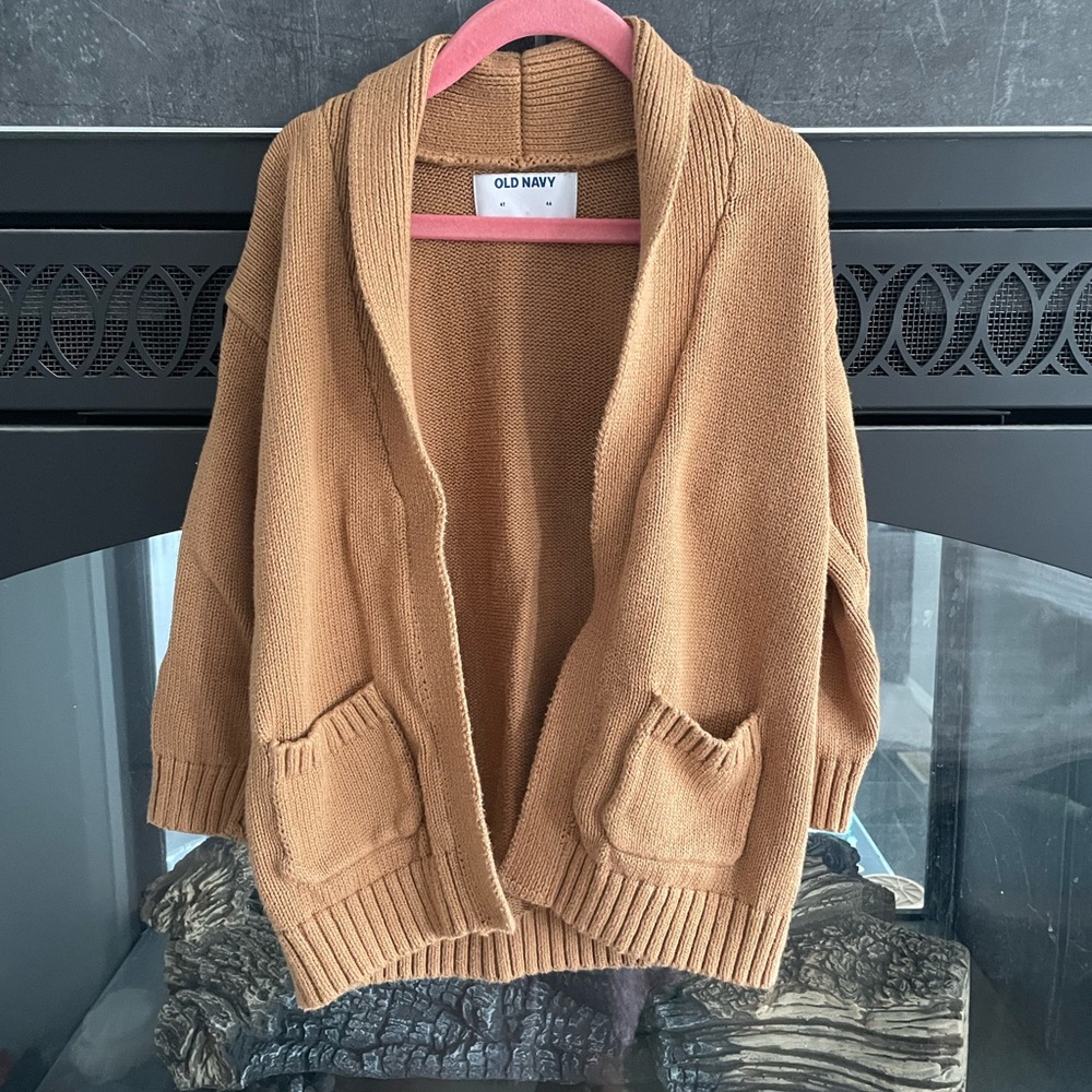 Old Navy Girls Camel Open-Front Pocket Shawl Cardigan